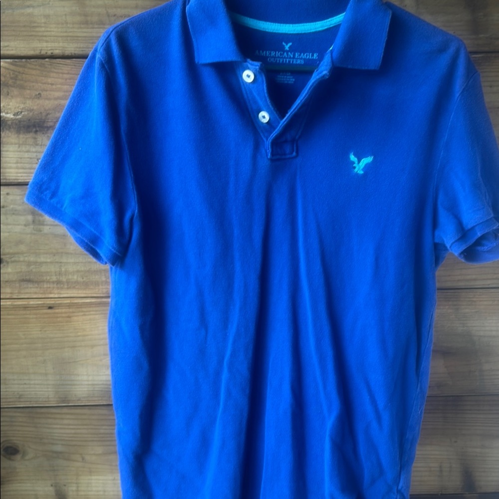 American Eagle Outfitters Men's Blue Polo Shirt